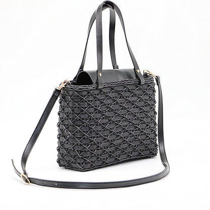 Ladies Rattan Bag Black Beach Weave