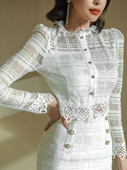 Lace Style Top Stitching Two-piece Suit