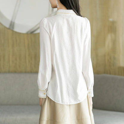 New Spring Style Small Fragrant Cotton Shirt Long Sleeve Lapel