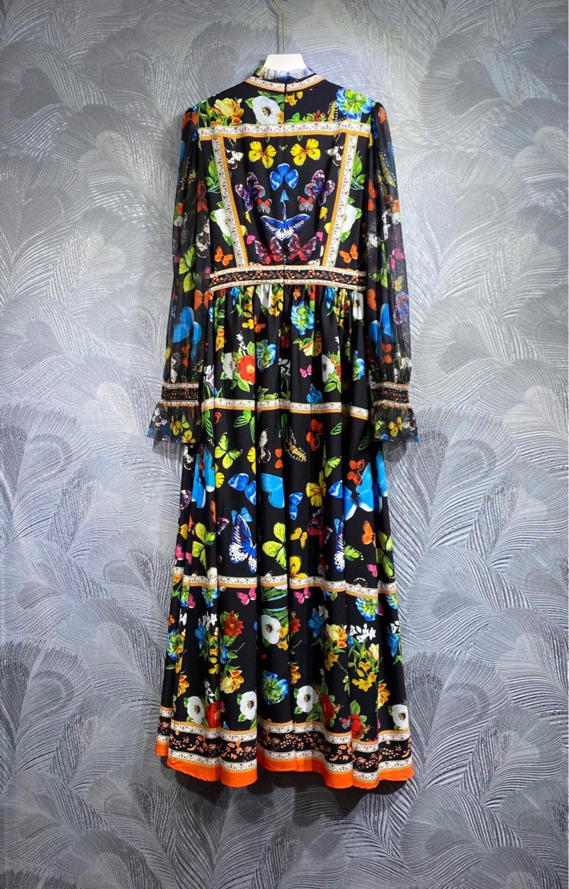 Women's Versatile High Neck Printed Long Dress