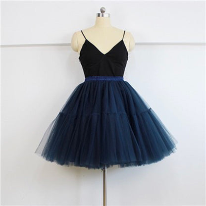 Black Tulle-Layered High-Waist A-Line Skirt, Women's Tutu Skirt Mesh Splicing Skirt Multi-layer Cake A-line Pleated Skirt Fairy Skirt