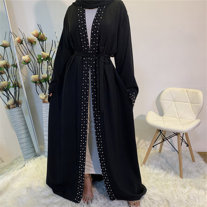 Robe cardigan musulmane à lacets et perles