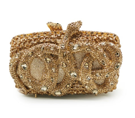 Python Diamond-studded Dinner Bag Magnetic Clasp Chain Clutch