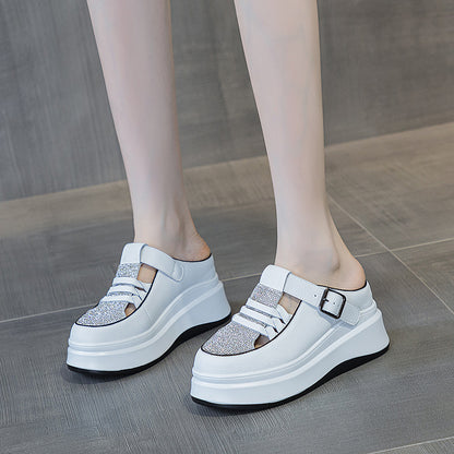 Versatile Korean Style Platform Muffin Authentic Leather Clunky Sneakers