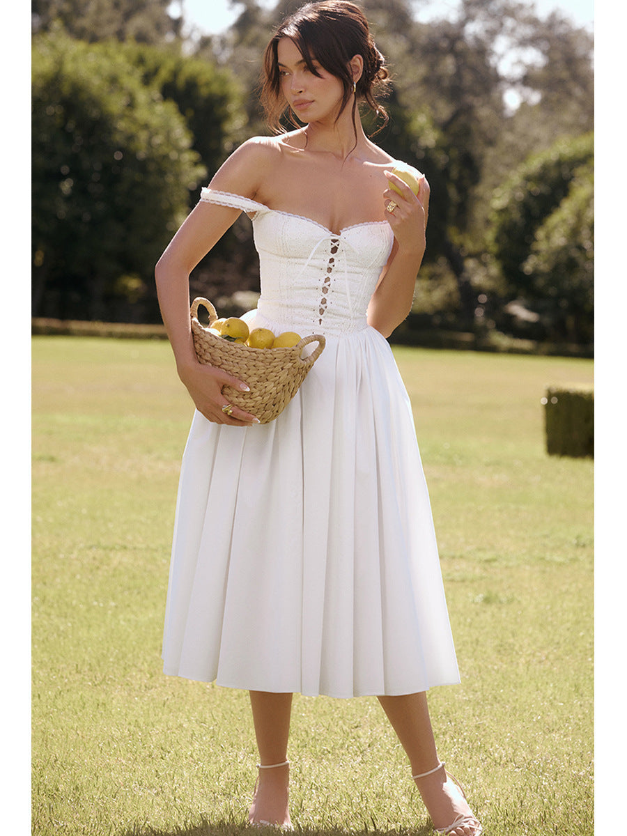 Vestido francés con tirantes de encaje a la moda para mujer