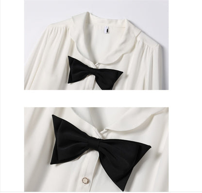 Design Doll Collar Long Sleeve Bow Shirt