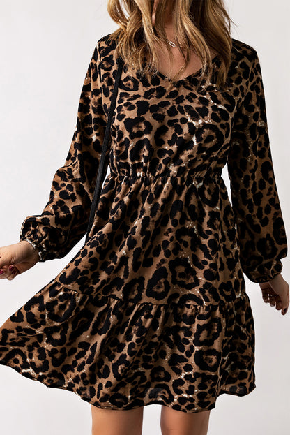 Leopard Ruffled Elastic Cuff Mini Dress