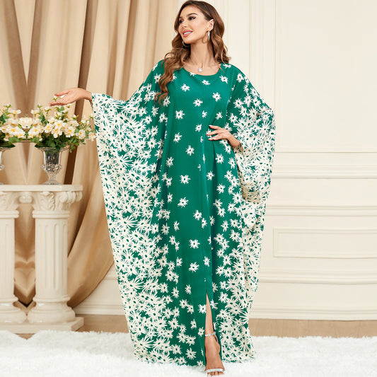 Robe manches chauve-souris mode ample grande taille vert