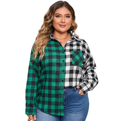 Plaid Patchwork Leisure Versatile Contrast Color Shirt Coat