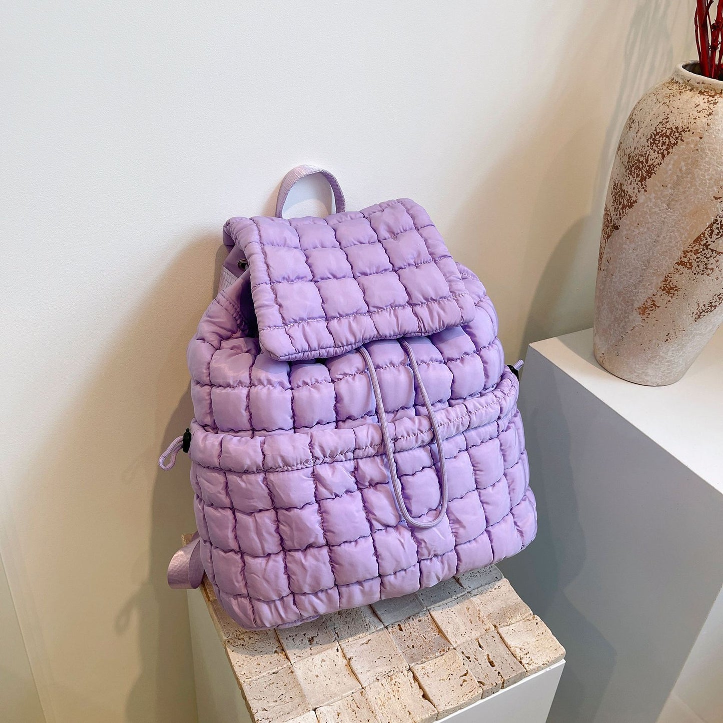 Candy Color Quilted Women Backpack Puffy Down Padded School Bag Large Cotton Travel Back Pack Bags For Women Plaids Shoulder Bag