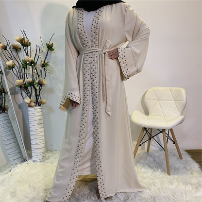 Robe cardigan musulmane à lacets et perles