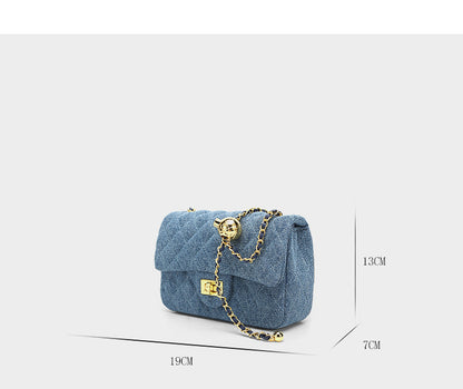 Denim Golden Ball Chain Bag Women Foreign Style Commuter Messenger Armpit