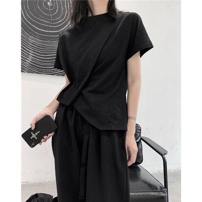 Designer Irregular Pleated Short Sleeves Women