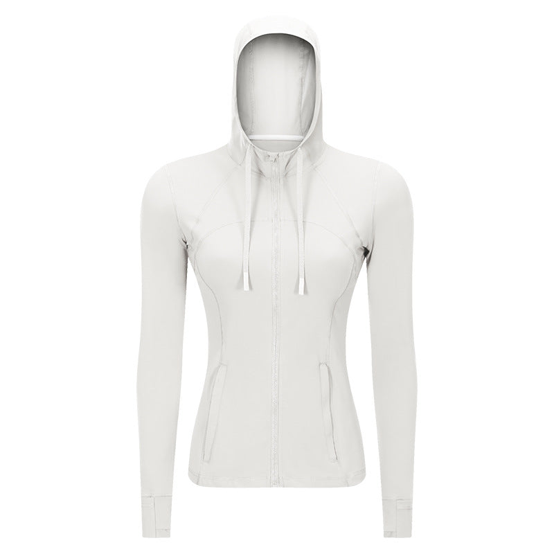 Chaqueta deportiva con capucha para mujer, ajustada, con cremallera, elástica, para correr, ropa de Yoga