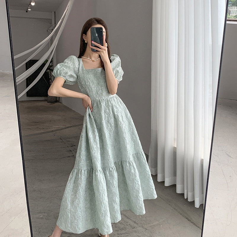 Light Green Puff Sleeve High Sense French Dress