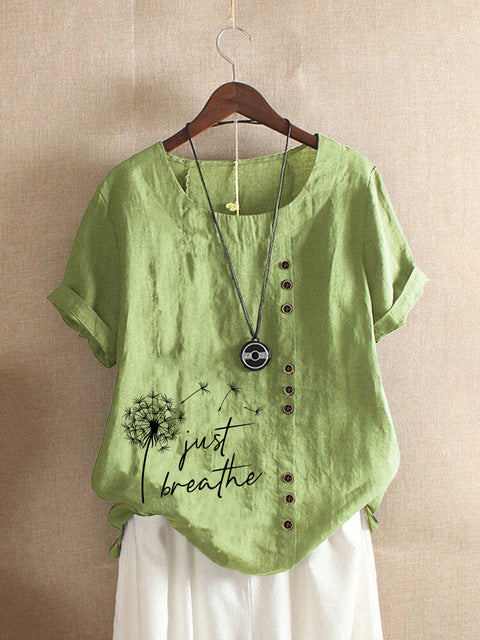 New Summer Fashion Casual Print Vintage Round Neck Short