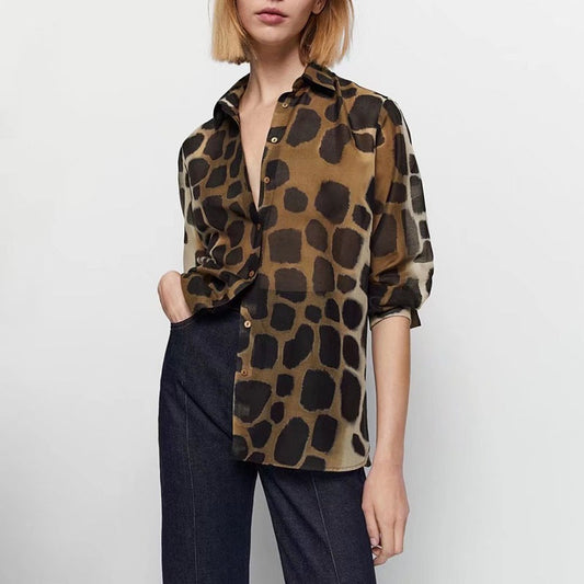 Chemise à manches longues pour femmes, nouvelle chemise à rayures animales, Texture en Satin de soie, couleurs assorties, décontractée, à la mode