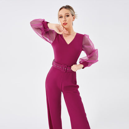 Women's Long Sleeve Patchwork Jumpsuit