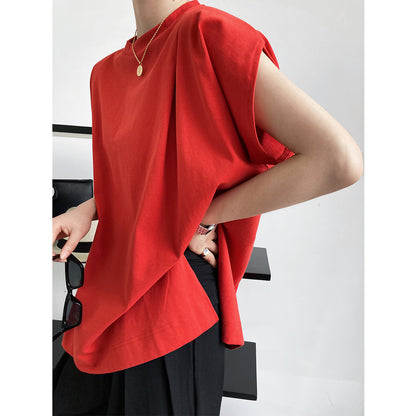 Round Neck Loose Solid Color Simple Dropped Shoulder Sleeve Short-sleeved T-shirt