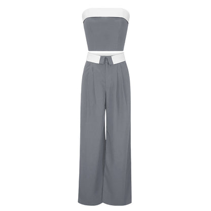 Contrast Color Vest Wide-leg Suit Pants Fashion Casual Two-piece Suit