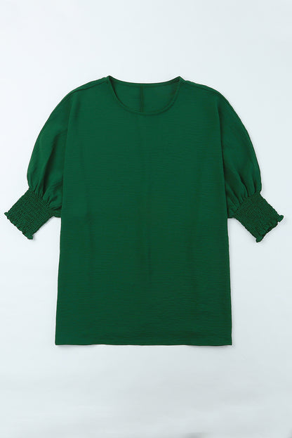 Green Smocked Wrist Shift Top