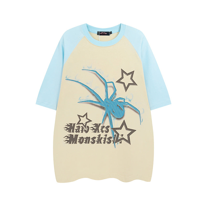 New Phantom Letter Spider Raglan Sleeve Color Matching Short Sleeve