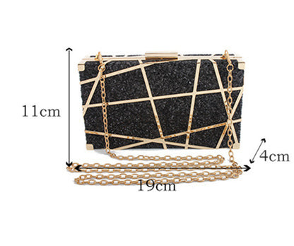 Metal Hollow Chain Hand Holding Glitter Small Square Bag Women