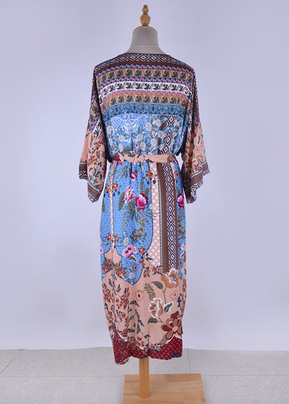 Rayon Printed Robe With Loose Waist Cardigan