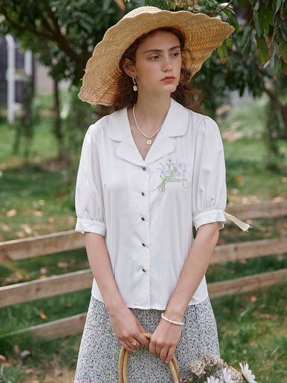 New Women's French Retro Color Embroidered Modal Shirt