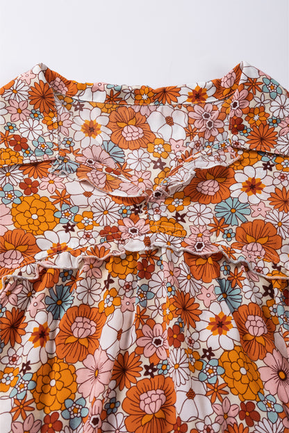 Robe droite imprimée orange à poches florales et col fendu