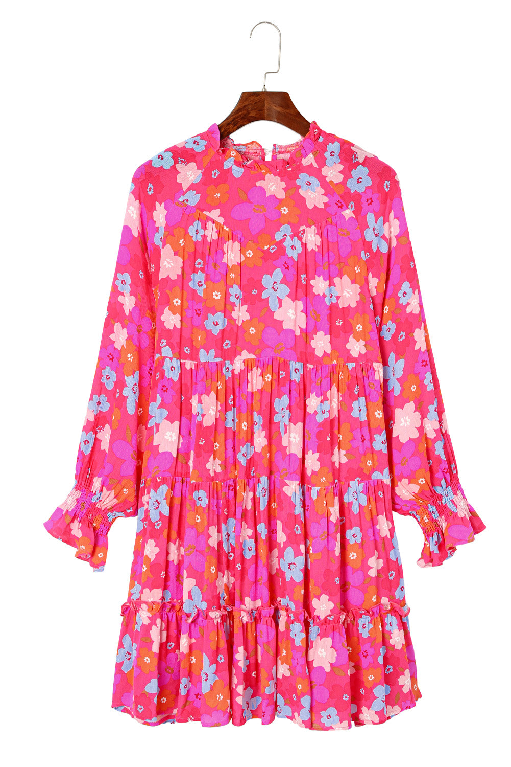 Robe babydoll multicolore à volants et manches bouffantes à fleurs