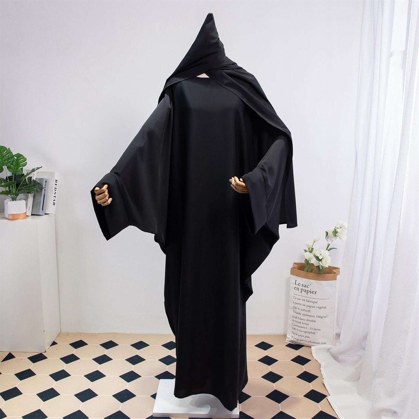 Solid Color Arabic Dress Women's Robe With Headscarf