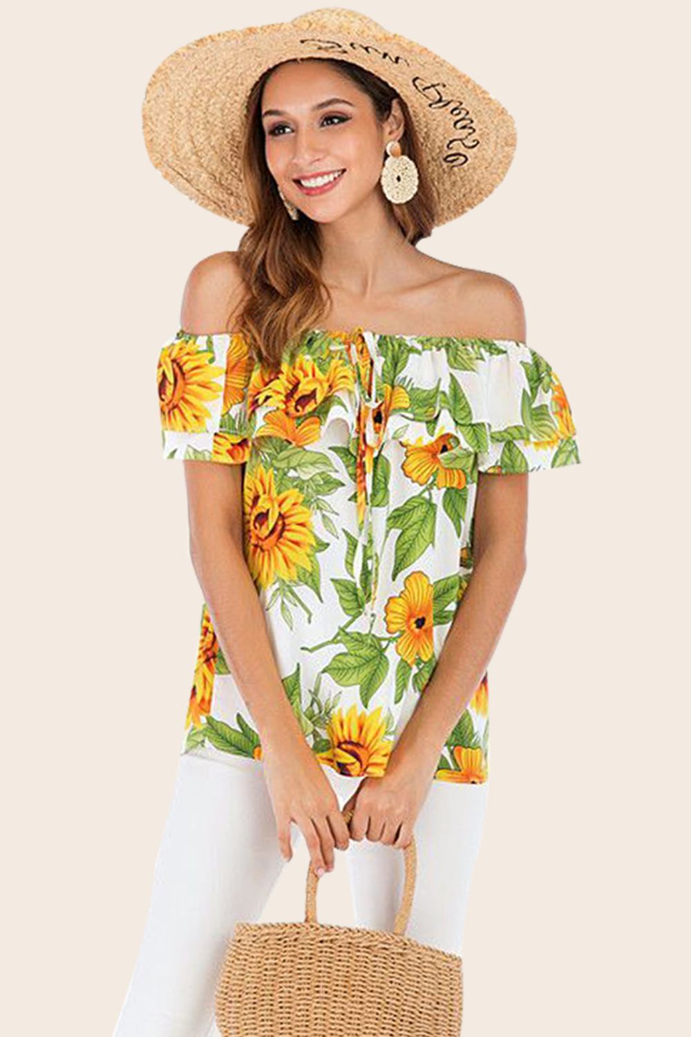 Blouse superposée florale à épaules dénudées