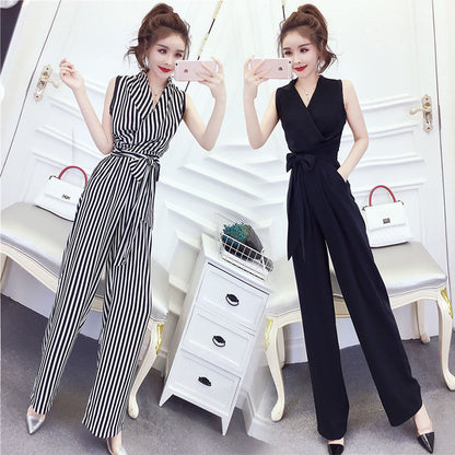 Women's Fashion Temperament Chiffon Sleeveless High Waist Wide Leg Pants