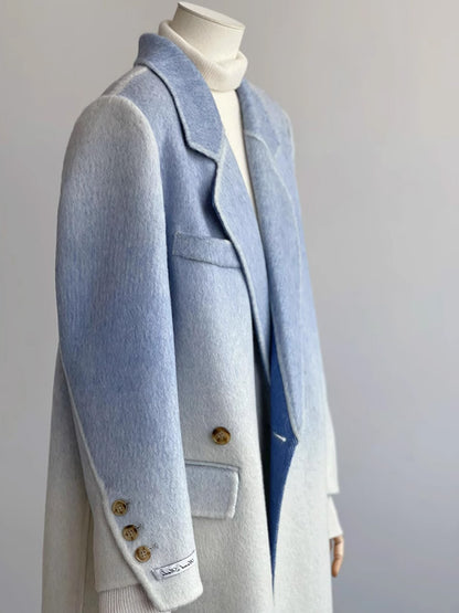 Double-faced Woolen Goods Shoulder Elegant Blue Gradient White Coat Coat