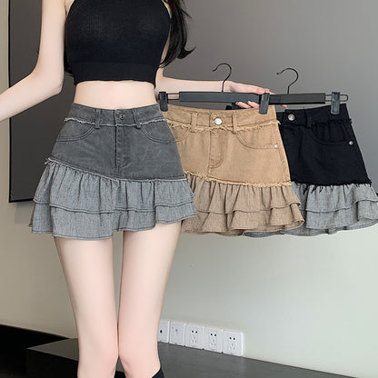 Ruffled All-match High Waist Denim Skirt