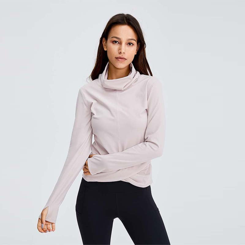 High-neck Slim Slimming High-stretch Solid Color Finger Buckle Yoga Clothing