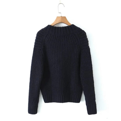 Simple All-in-one Solid Color V-neck Long Sleeve Sweater Sweater Woman