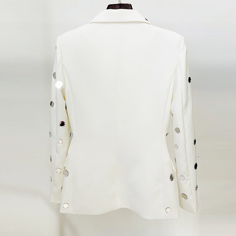 Round Mirror Beaded One Button Suit Jacket Coat