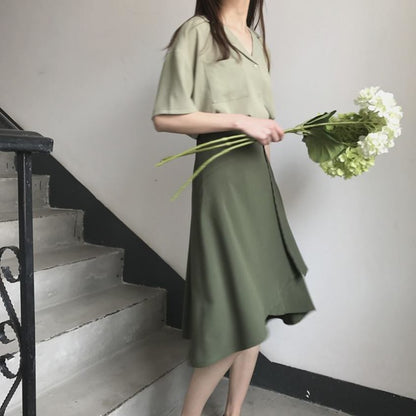 Korean Version Of Solid Color Avocado Green Irregular Set