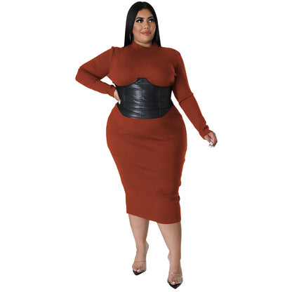 Robe en cuir à fermeture éclair pour femmes de grande taille d'automne