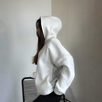 Cuff Letter Print Sweatshirt Women's Hooded