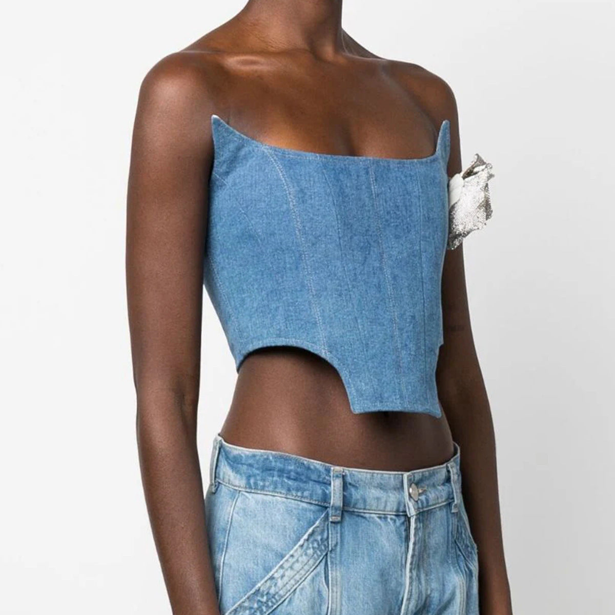 Hem Tube Top Denim Tight Vest