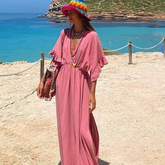 Solid Color Beach Cover-up Dress Women