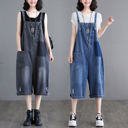 New Large Size Denim Overalls Women's Loose Casual