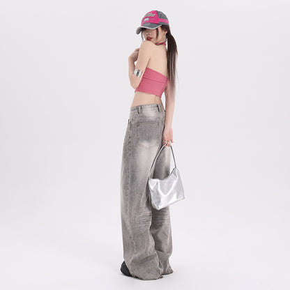 Women's Loose Casual Mocha Gray Wide Leg Jeans