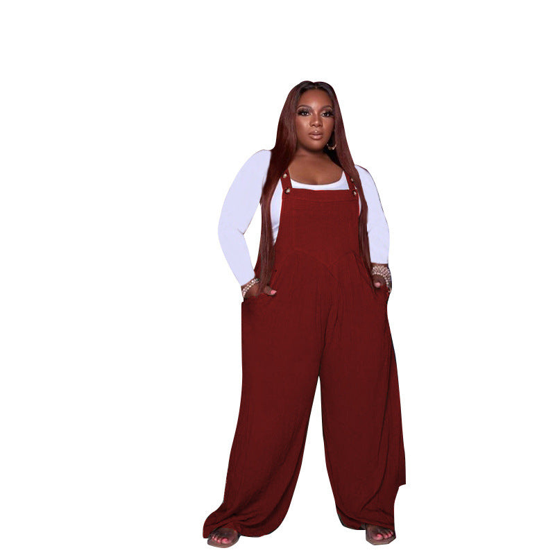 Plus Size Women's Solid Color Overalls Two-piece Set