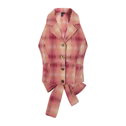 Retro Plaid Worn Vest Sleeveless