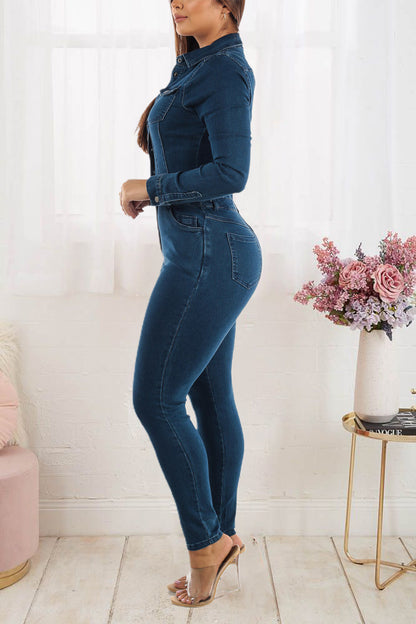 Slim-fit Stretch Foot Wash Denim Jumpsuit