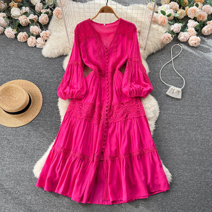 Puff Sleeve Gentle Waist Slimming Court Style Dress